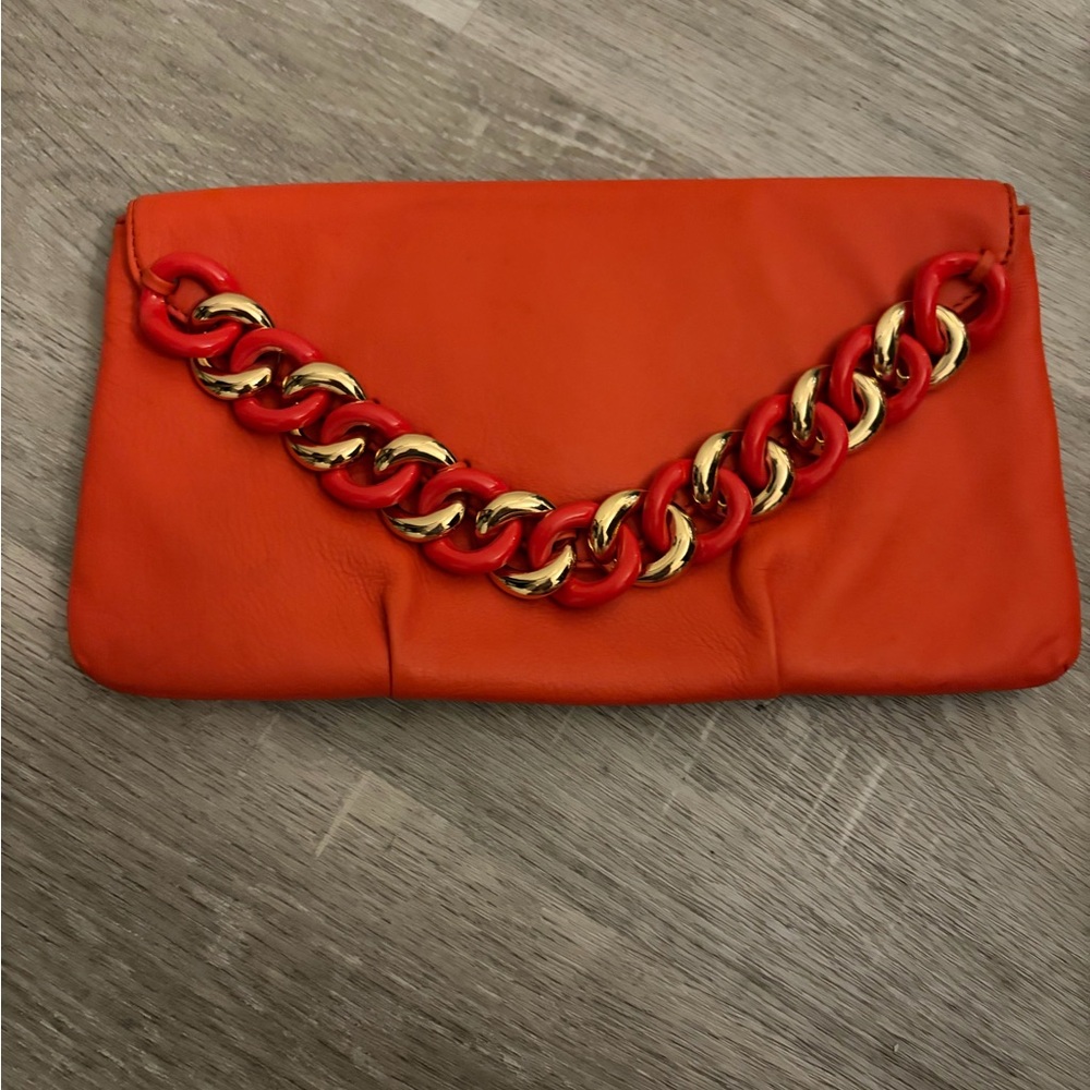 RARE! MICHAEL Michael Kors Orange Clutch with Gold Chain - Picture 3 of 10